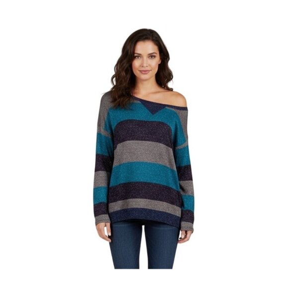Splendid Sweaters - NWT Splendid Shimmery Striped Slouchy Lurex Sweater Knit | Glamoratti Sirencore